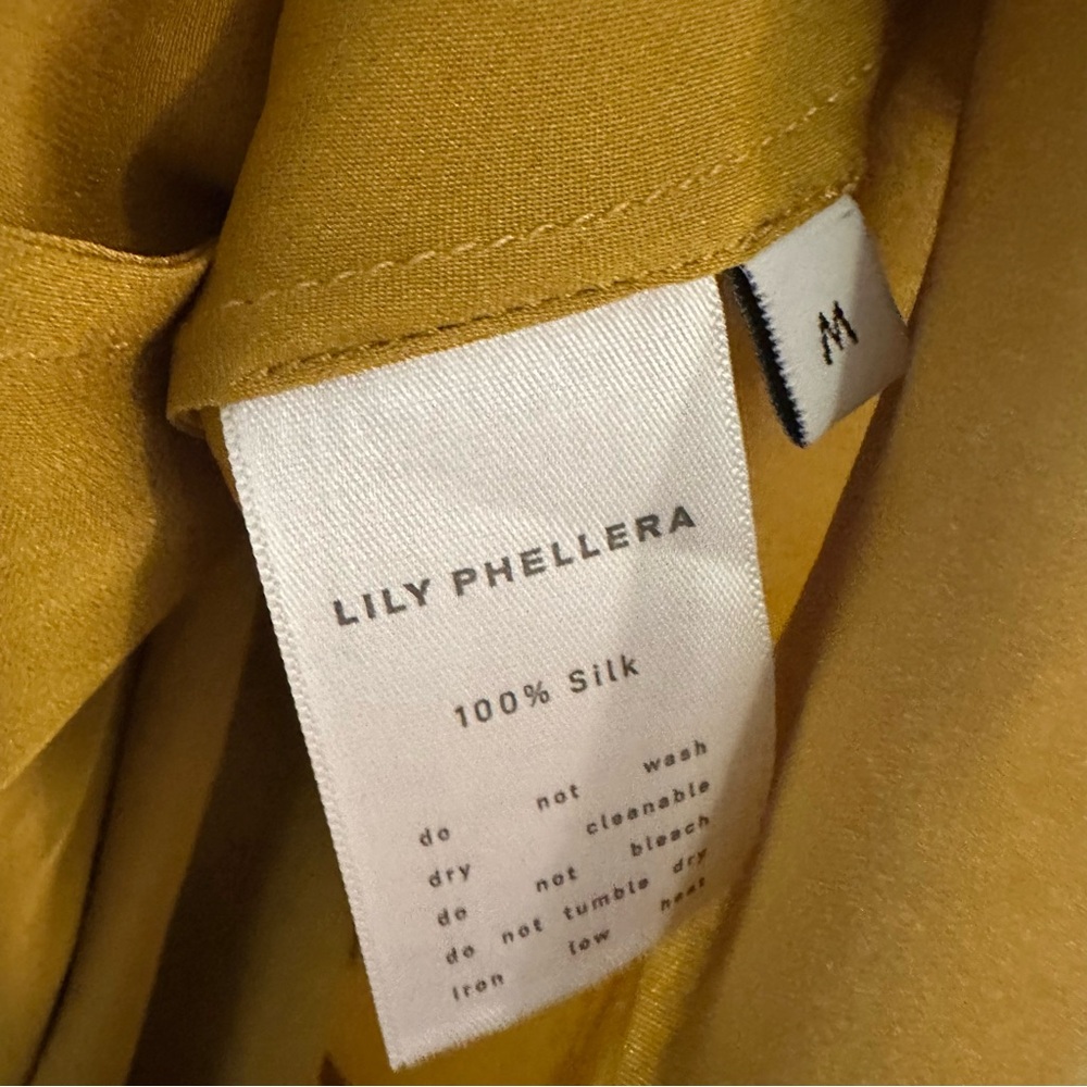 Lily Phellera 100% Silk Omahyra Satin Dress In Mustard Seed Mini - Picture 7 of 8